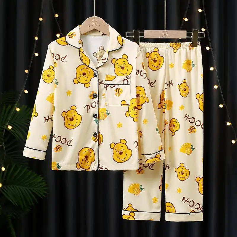 Sanrio Disney Boys Pajamas Sets Long Sleeved Cardigan Lapel Casual Korean Style Pajamas Cartoon Home Clothes Autumn Winter