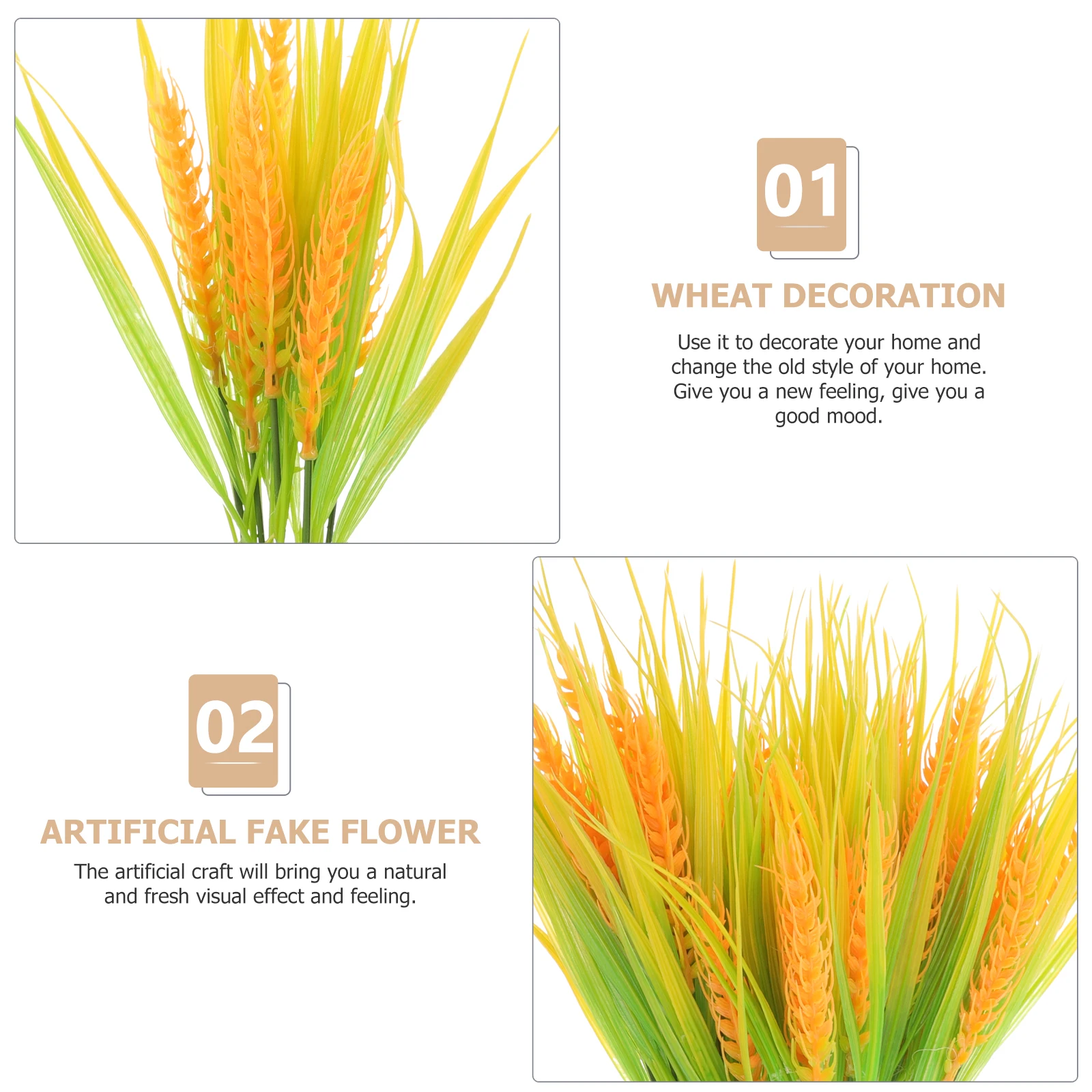

6pcs Artificial Rice Flowers Plastic Wheat Ear Home Office Decor Simulation Craft Landscape Arrangement Photography Prop