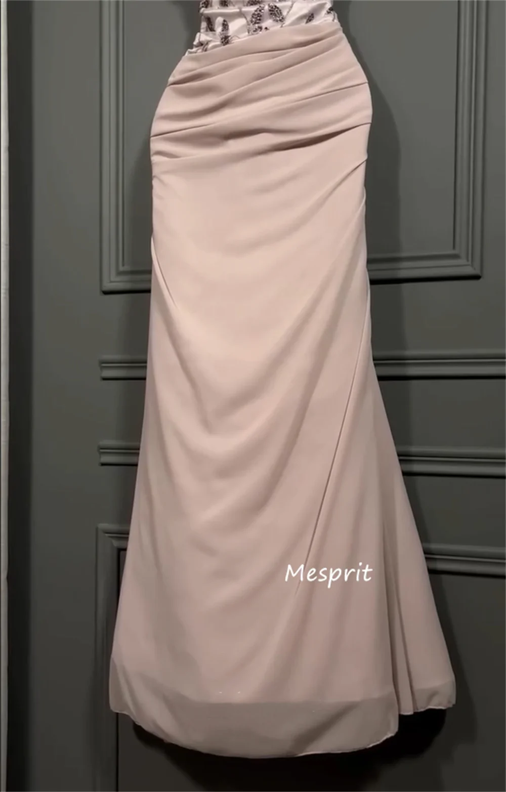 Customized Casual Chiffon Pleat Sequined Pattern Mermaid O-Neck Long Dresses Bespoke Occasion Celebrity High Quality