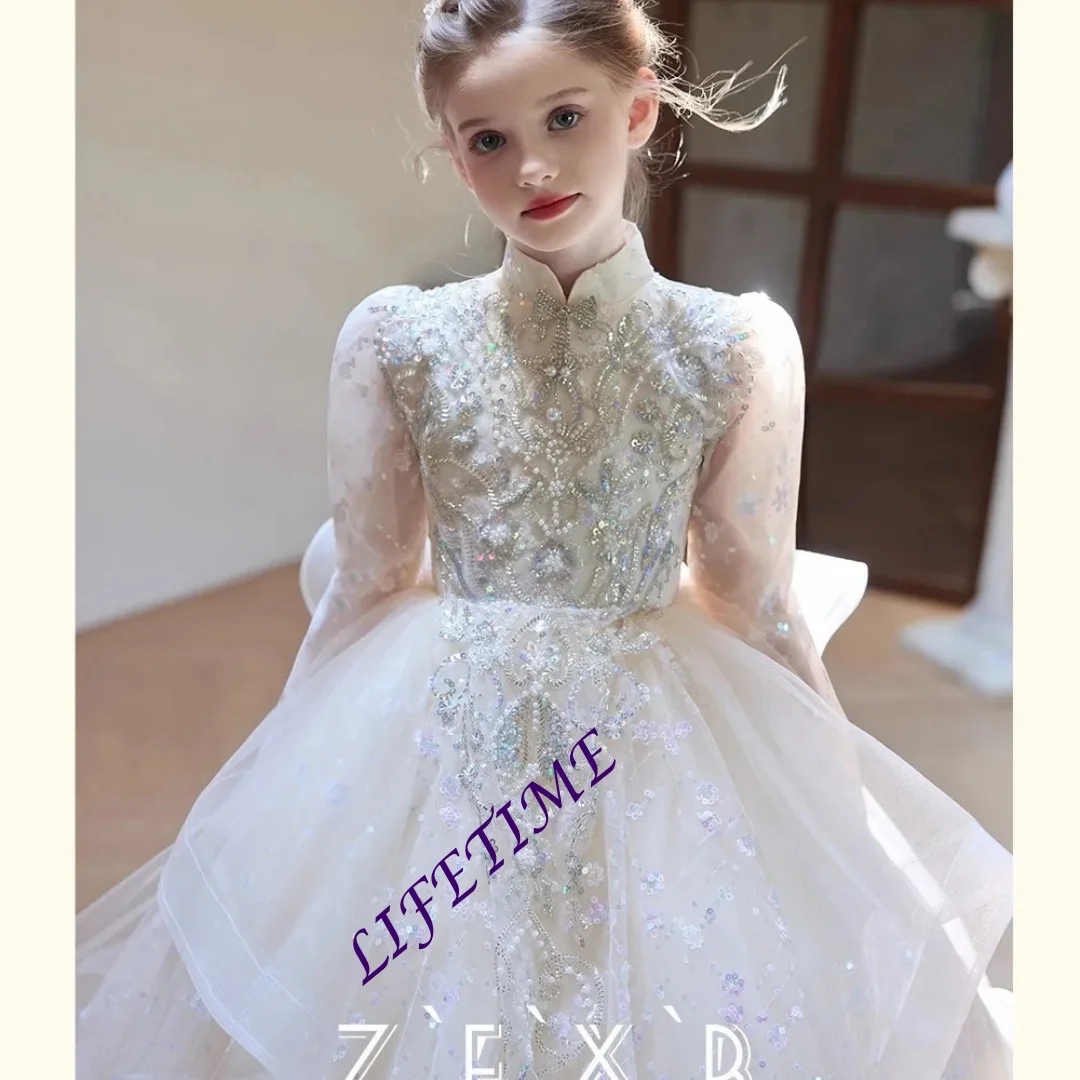 Customized Girls Party Dress Flower Girl Wedding Gown Birthday Princess Pageant Formal Kids Dress for Piano Performance Host