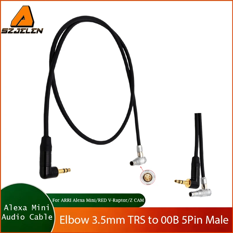 1PC Audio Cable Elbow 3.5mm TRS to 00B 5Pin Male for ARRI Alexa Mini/RED V-Raptor/Z CAM E2 Camera