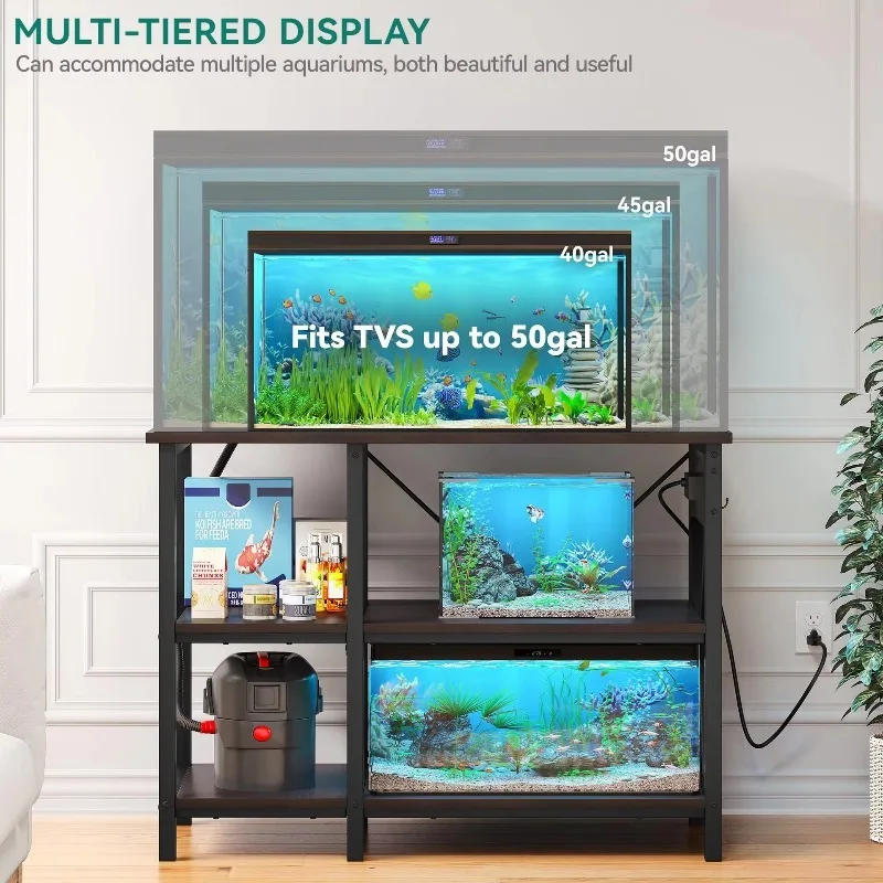 

Adjustable 3 Layer Wrought Iron Metal Aquarium Rack Cross Border Black Fish Tank Storage Cage Easy to Use