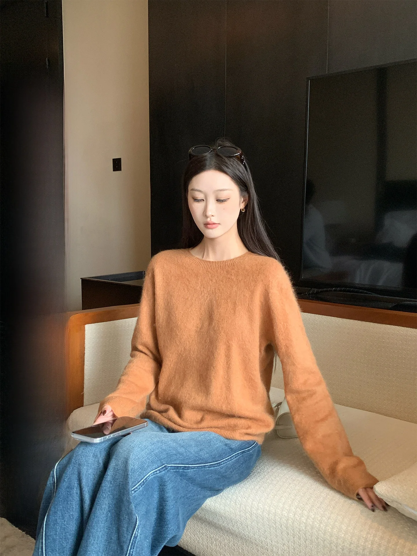 

Buleng Sl цельный шерстяной вязаный свитер Camere, женский осенне-зимний модный топ, бархатный трикотаж