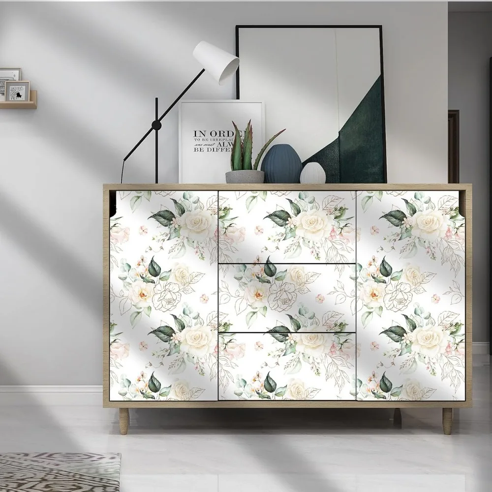 キャビネット用ヴィンテージゴールドフローラルピールアンドスティック壁紙 - モダンな取り外し可能な粘着コンタクトペーパー、引き出しヴィンテージスタイル