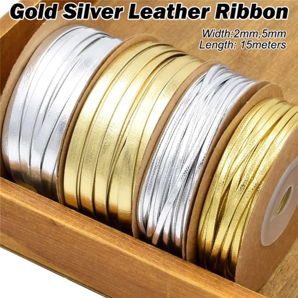 Craft Gold Silver Leather Ribbon Matte Flat Shine Rope Beading String Ribbon Home Party