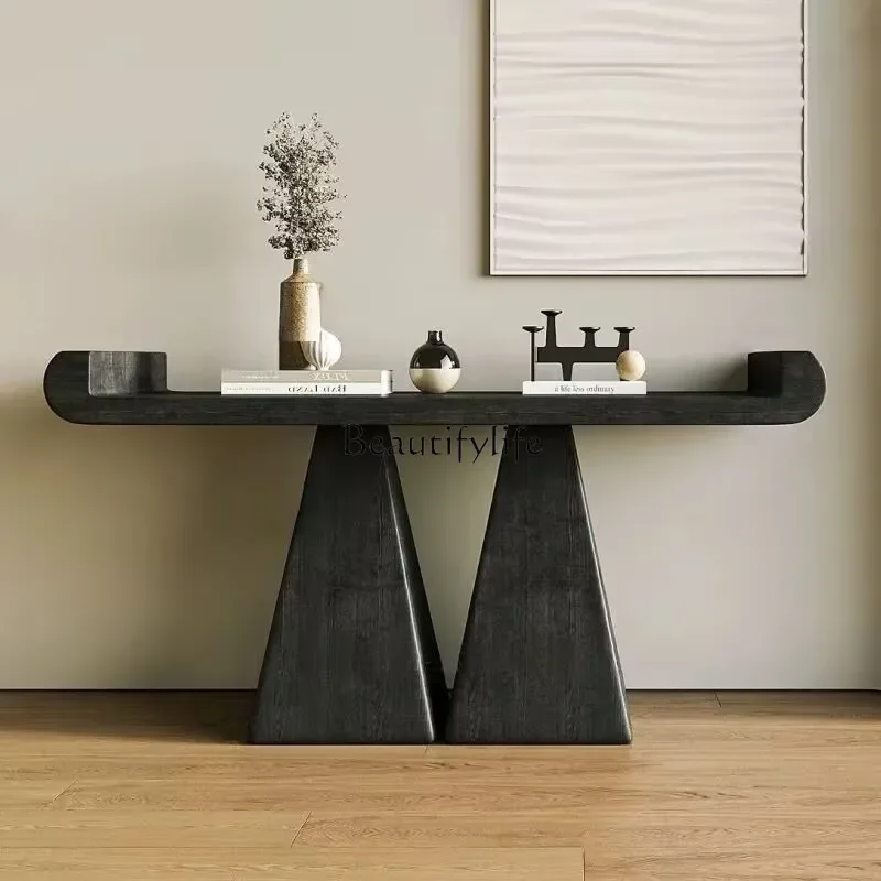

ls 18Medieval entrance creative decorative table corridor for typhoon water cabinet black solid wood cabinet entrance table