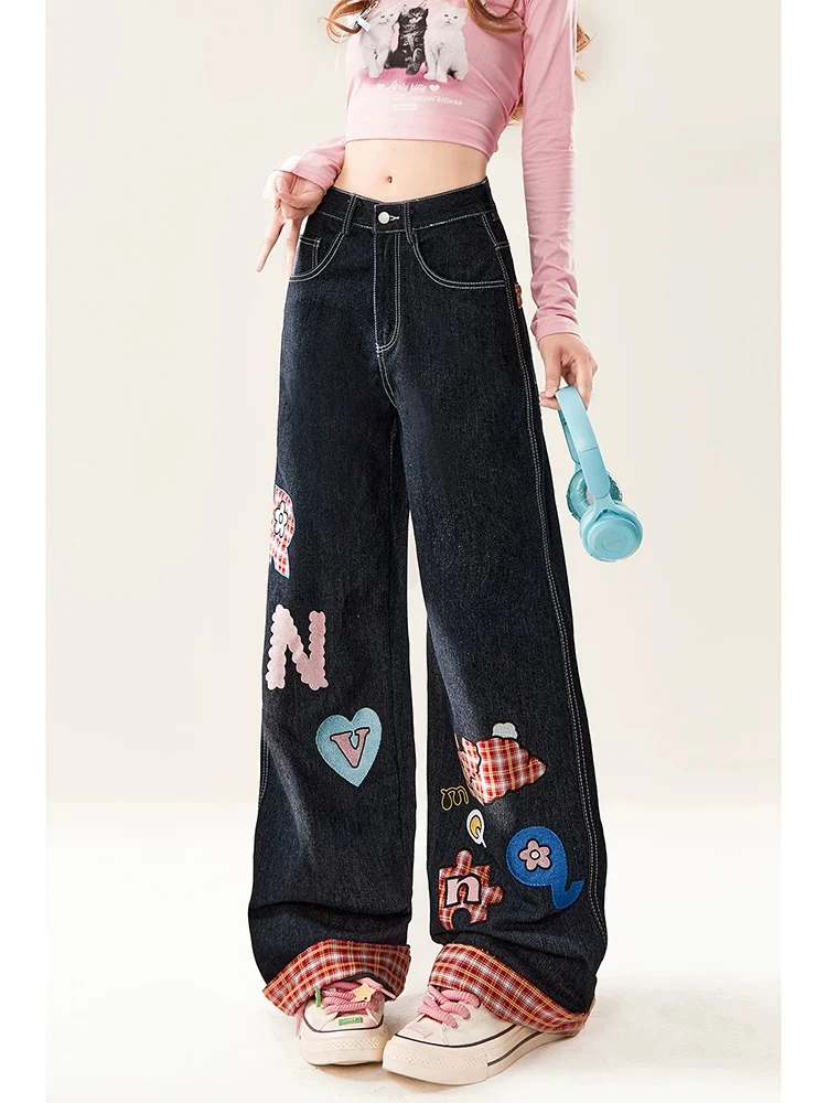 Fashion Street Casual Loose Woman Jeans Y2K American Retro Women Jeans High Waist Blue Loose Slim Chicly Wide Leg Pants Female