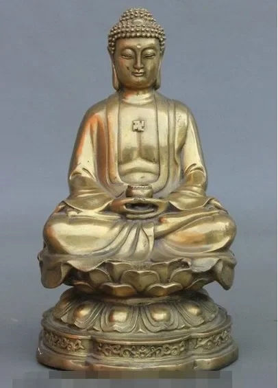

8" China Buddhism Temple Brass Shakyamuni Sakyamuni Tathagata Buddha Bowl Statue