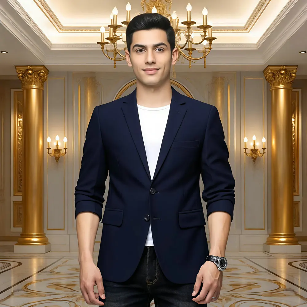 

Men's Navy Blue Suit Effortless Jacket Classic Single-Breasted Design with Back Vent & Inner Pocket Design Blazers Male Outfits