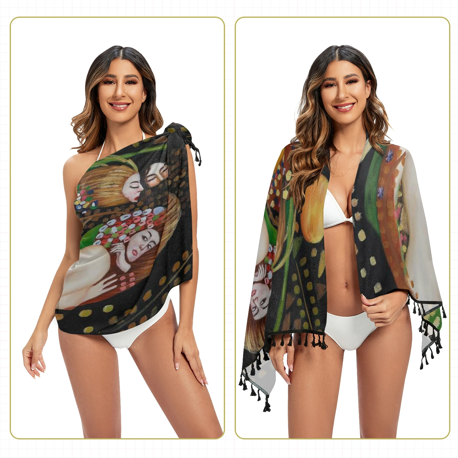 Classic oil painting Twill cotton Pareo Beach Cover-Ups Women  Beach Dress Bikini Bathing Swimwear Cover Up snow Sarong Scarf