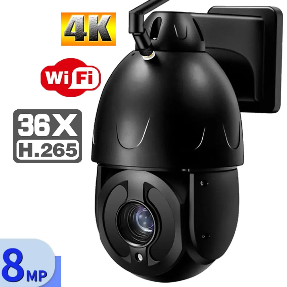 4K 8MP Outdoor Metal Camera WiFi Humanoid Tracking 36X Zoom PTZ Speed Dome Security Camera Onvif CCTV Color Night Vision
