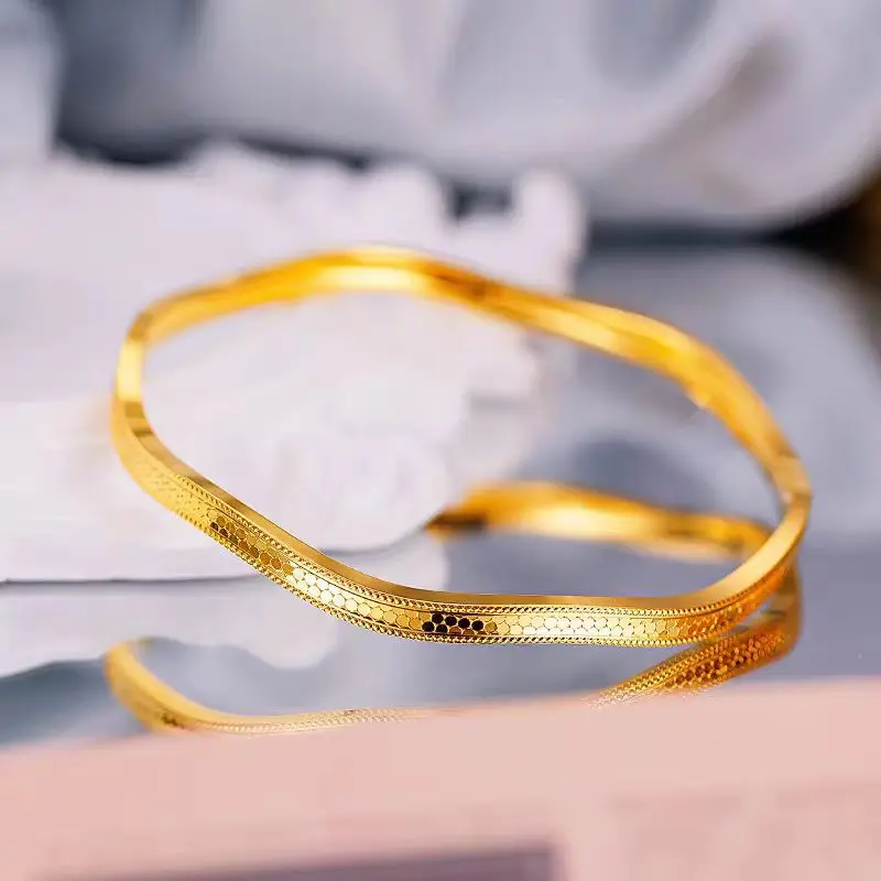 Kt18 Gold Color Wave Geometric Dragon Scale Bracelet for Women Wedding Valentine's Day Birthday Bangle Jewelry