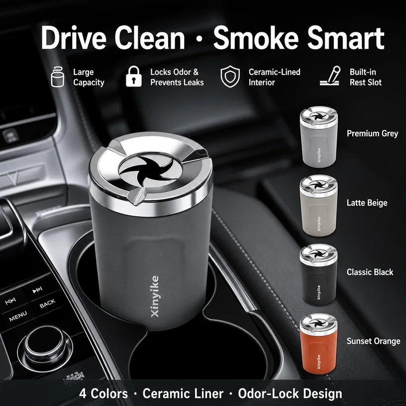 Car Accessories Workshop - Car Ashtray with Heatproof Ceramic Liner&