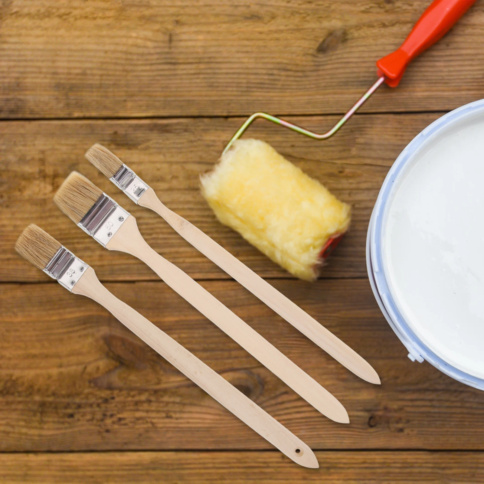 

3pcs Paint Brush 1 1.5 2 Inch Sizes Soft Bristles Wood Handle Wall Wooden Handle Paint Brush Furniture Painting Reusable