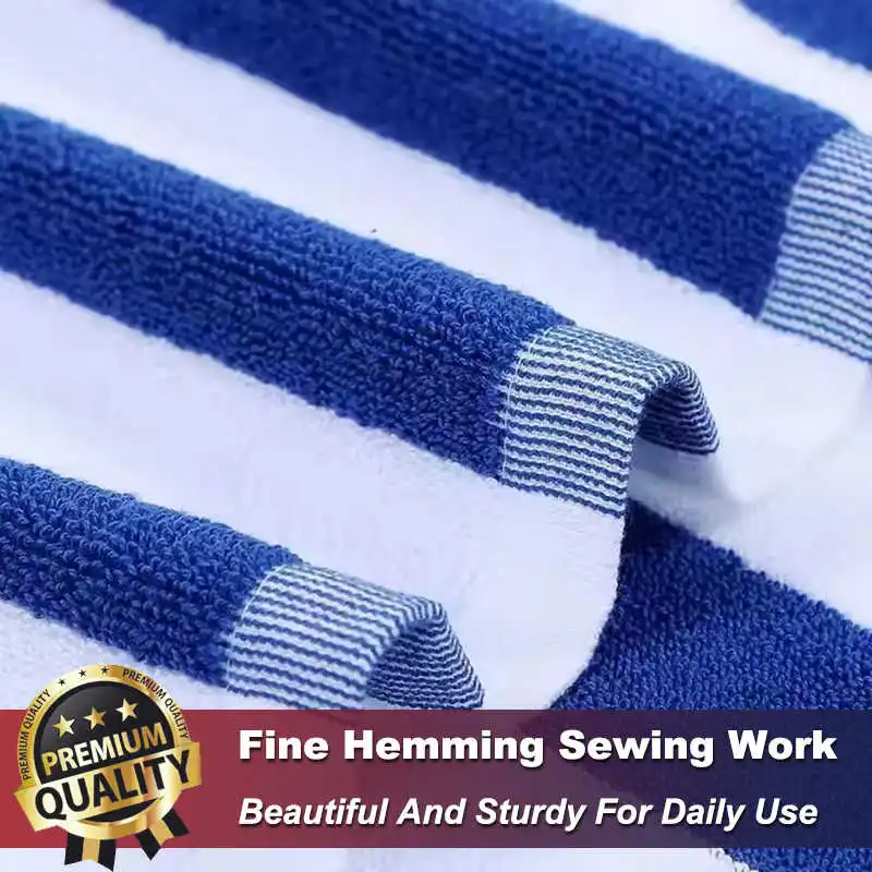 100% Cotton Beach Towel 80x150cm Blue White Striped Luxury Heavy Thick Terry 650g Absorbent Hotel Bathroom Bath Towel for Adults