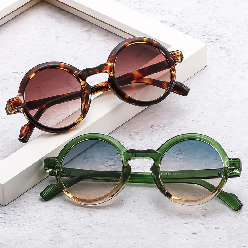 SO&EI Retro okrągłe Punk damskie okulary przeciwsłoneczne moda podwójny kolor gradientowe odcienie UV400 męskie nity okulary przeciwsłoneczne — zdjęcie 3