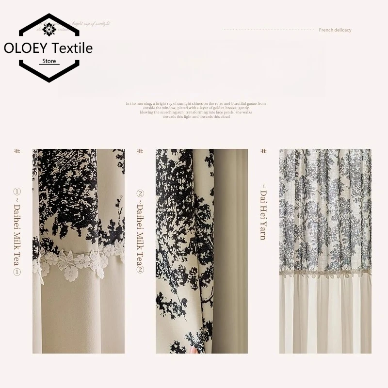 

American Vintage Style Chenille Curtains for Bedroom Living Room Custom Made Tree Pattern Sheer Drapes Soft Cream Tones Tulle
