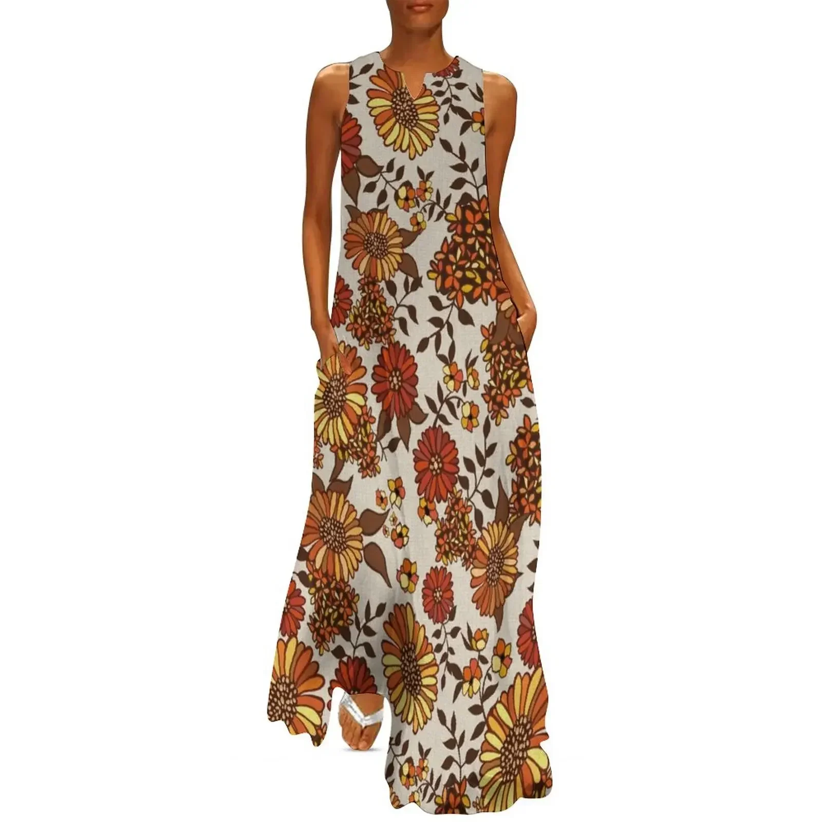 

Retro 70s boho hippie flower power Long Dress Clothing female fairy dress Dress