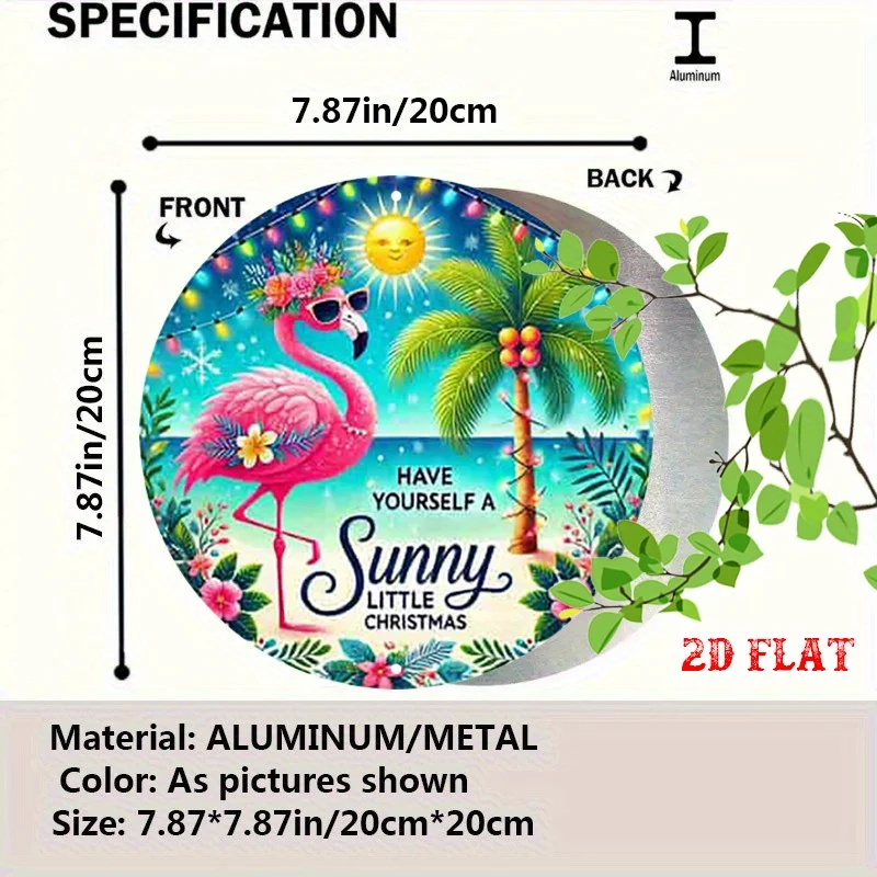 Tropical Beach Flamingo Metal Wall Decor 2D Flat 20x20cm Palm Tree Sun Christmas Lights Have Yourself A Sunny Little Christmas R