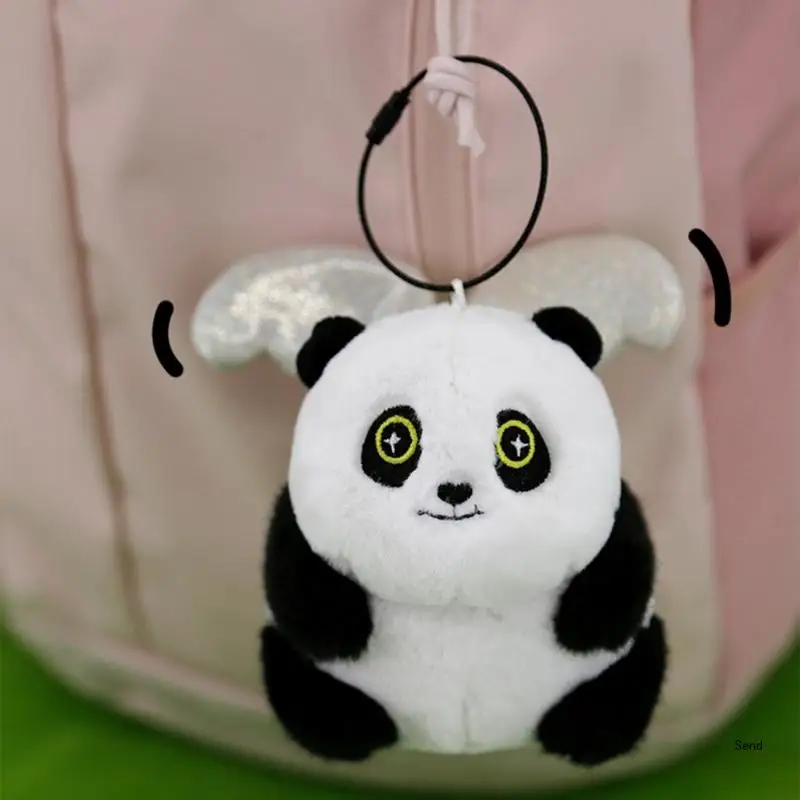 Lovely Fashion Panda Sturdy Plush Keychain Charm Pendant with Pull and Vibrating Feature for Bags and Phones Decoration