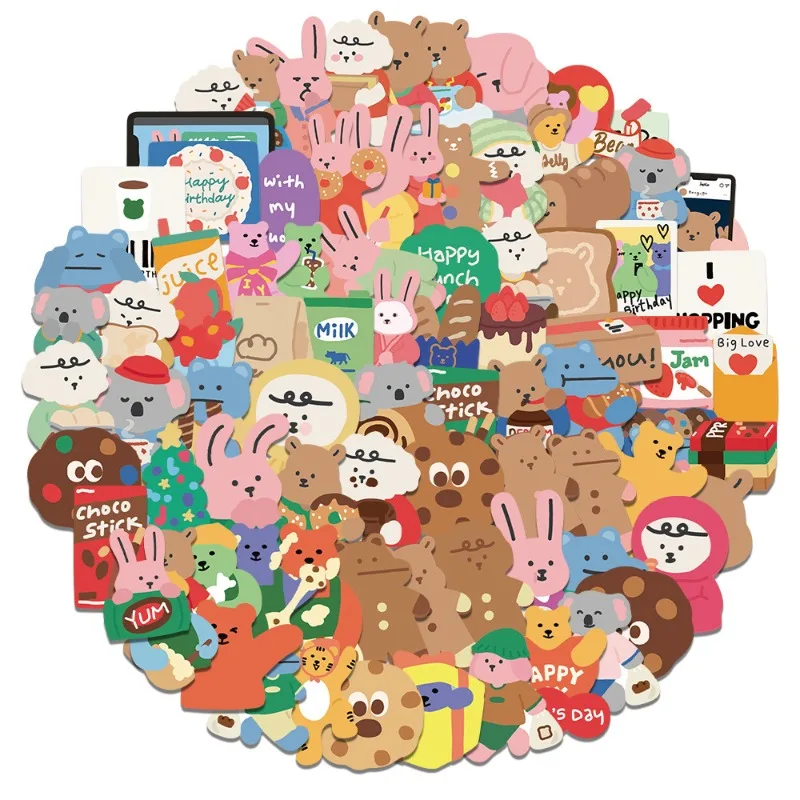 100pcs Cartoon Dailylike Bear Graffiti Stickers Small Size Aesthetic Material Children's Decals Suitcase Notebook Stickers