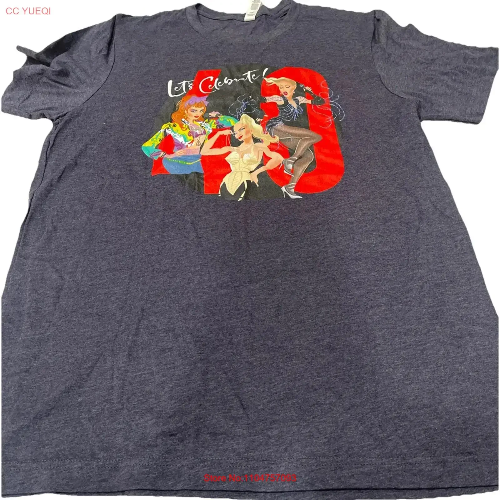 Camiseta Relajada para Mujer Swish Embassy LET'S CELEBRATE, Color Heather Azul Marino Medianoche L, Estilo Vintage Lavado, Ropa Casual de Diseñador para Hombre