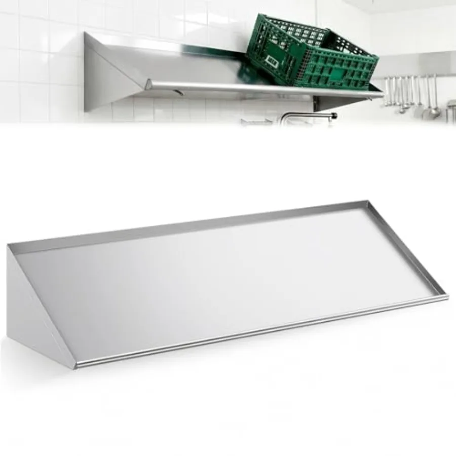 

Stainless Steel Wall Mount Slanted Rack Shelf with Drain Outlet for Kitchen Bar Restaurant 63 X 22.5 Metal Shelving Dish Rack S