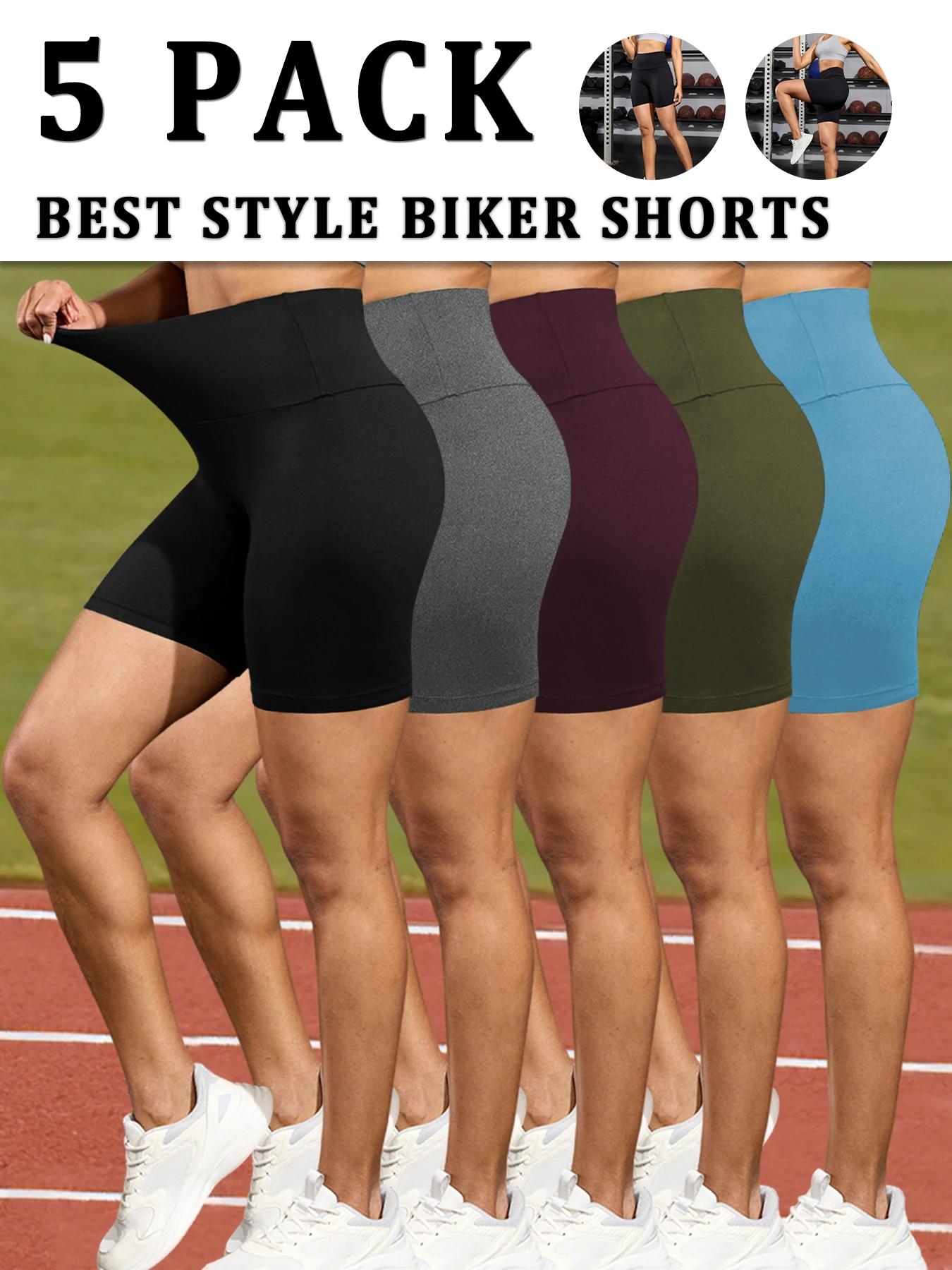 

5 Pack Women's High Waisted Biker Shorts Super Soft Tummy Control No See Through Workout Yoga Running Push Up Gym Fitness Shorts