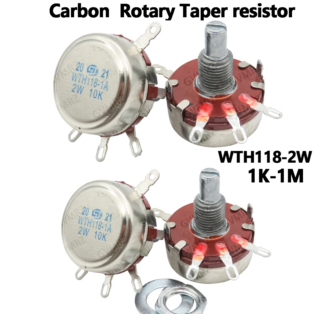 WTH118 2W 1A Potentiometer 1K 2K2 4K7 10K 22K 47K WTH118-2W Round Shaft Carbon Rotary Taper Potentiomete 100K 470K 1M