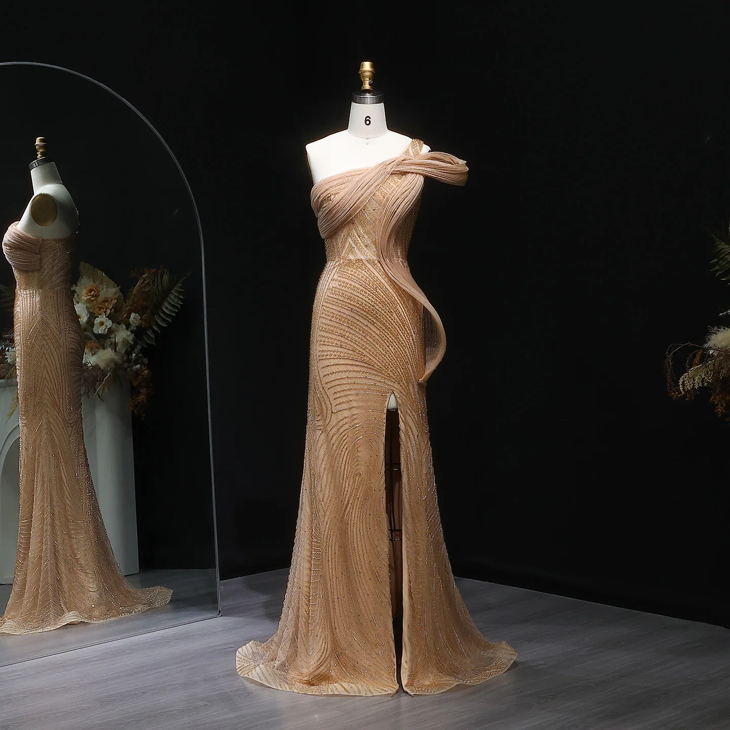 Sharon Said Dubai Luxuriöses Meerjungfrauen-Abendkleid mit einer Schulter und Seitenschlitz, Damen-Hochzeitskleid, SS088, Maßanfertigung – Detail 3