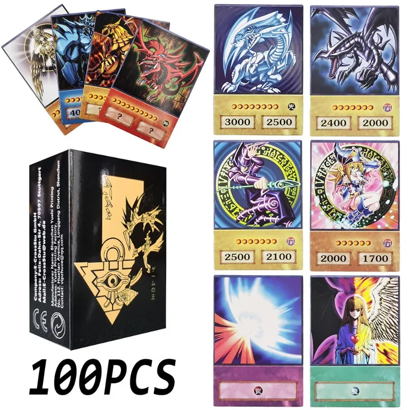 Yu Gi Oh 100pcs Flash Cards Duel Monsters Egyptian God Blue-Eyes White Dragon Dark Magician Girl Game Collection Cards Baby Gift