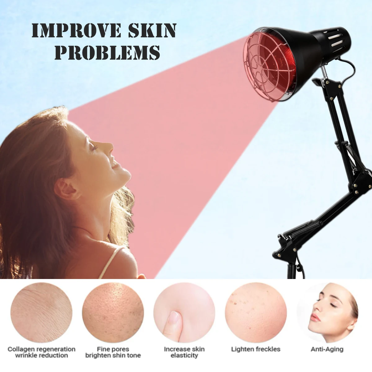 Red Light Therapy Near Infrared Lamp Bulb Device 18 LED for Skin and Body Pain Relief with Flexible Adjustment Bracket 660nm and