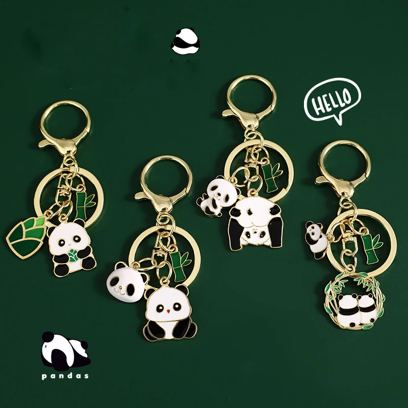 Trend Cute Eating Bamboo Shoots Panda Metal Bamboo Tag Pendant Key Chain Doll Naughty Play Panda Suspension Box Bag Keychains