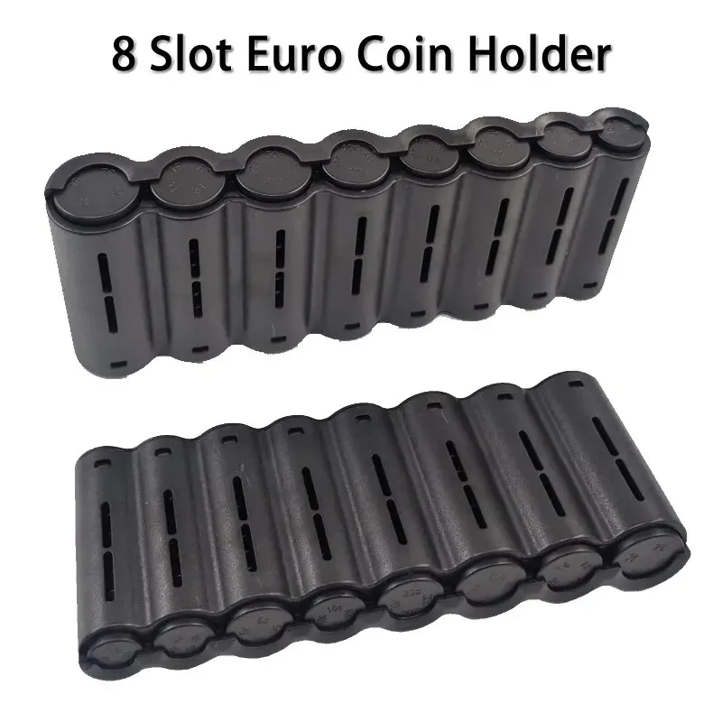 Black 8 Slots Euro Coin Sorter Collector With Spring Small Change Storage Safe Box Waiter Cashier Driver Coin Holder Dispenser