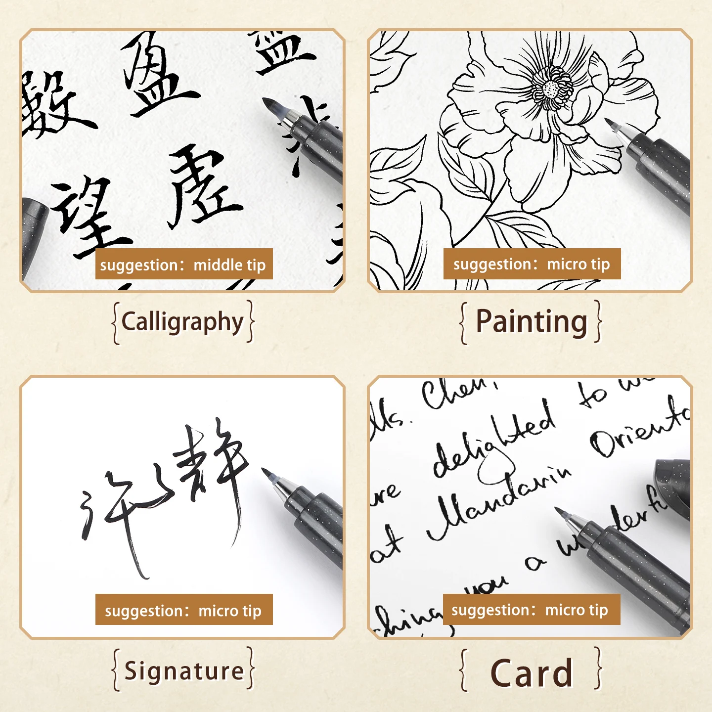 BAOKE 4-Size Calligraphy Pen Set for Writing, Drawing & Hand Lettering, Black Ink Brush Markers for Art, Calligraphy, Sketching