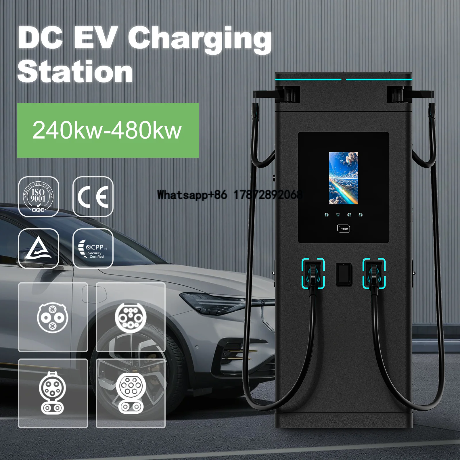 

Commercial EV Charging Station CCS 2/GB/T IP55 APP RFID 240kw 480kw Fast Ev Charger for Electric Vehicle Charging Station