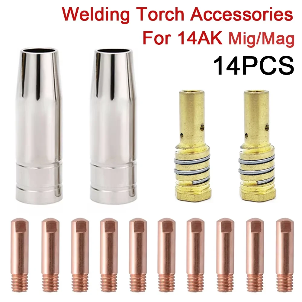 14Pcs/Pack, MIG-14AK Mig Welding Nozzle CO2 Welding Torch Consumables Tip Holder Contact Tip 14AK Mig Torches Accessories