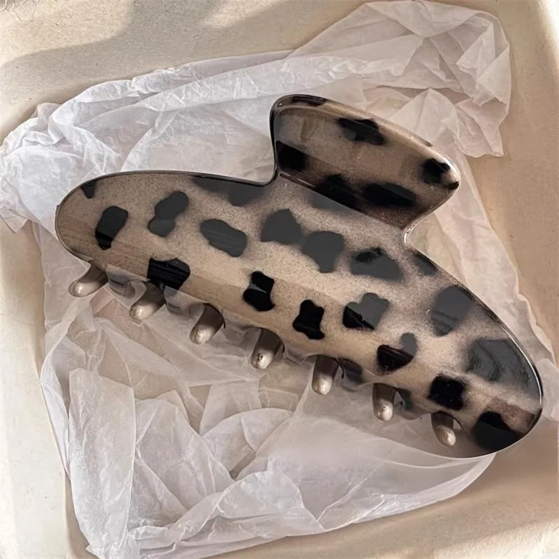 2Pcs Vintage Polka Dot Arc Hair Claw For Women Leopard Print Large Geometric Shark Clip Barrettes Autumn Winter Hair Accessories