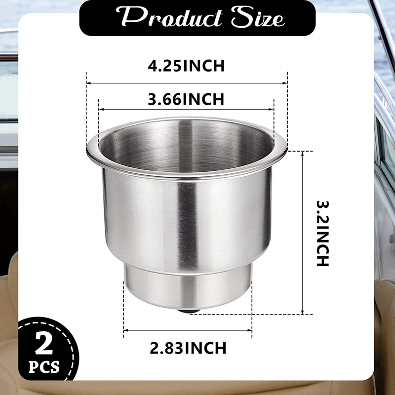 NEW-2 Pieces Stainless Steel Cup Drink Holder Boat Cup Drink Holder With Drain For Marine Boat RV Car Trailer