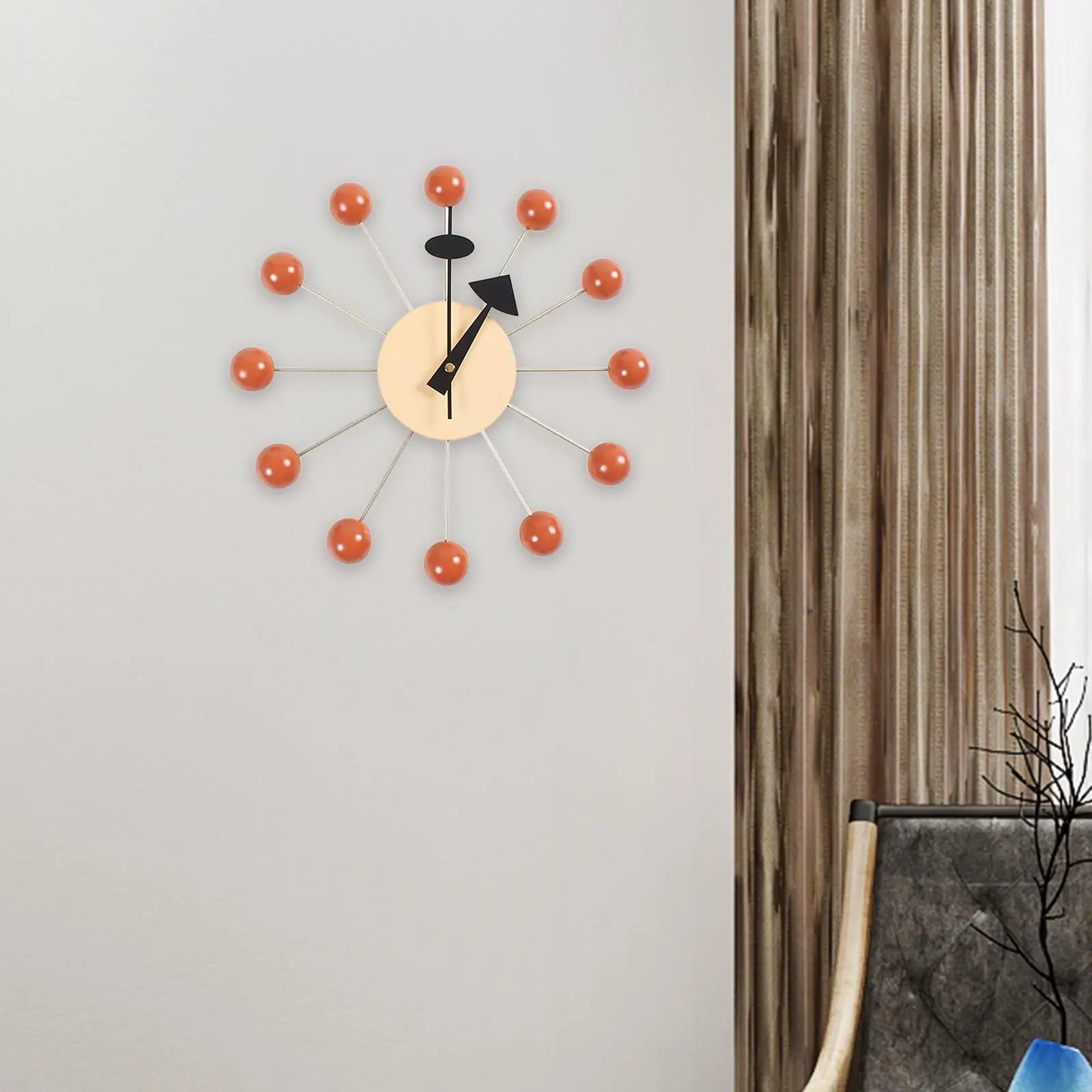 Wood Ball Wall Clock Mid Century Minimalist Nordic Quiet Funny Clock for Dining