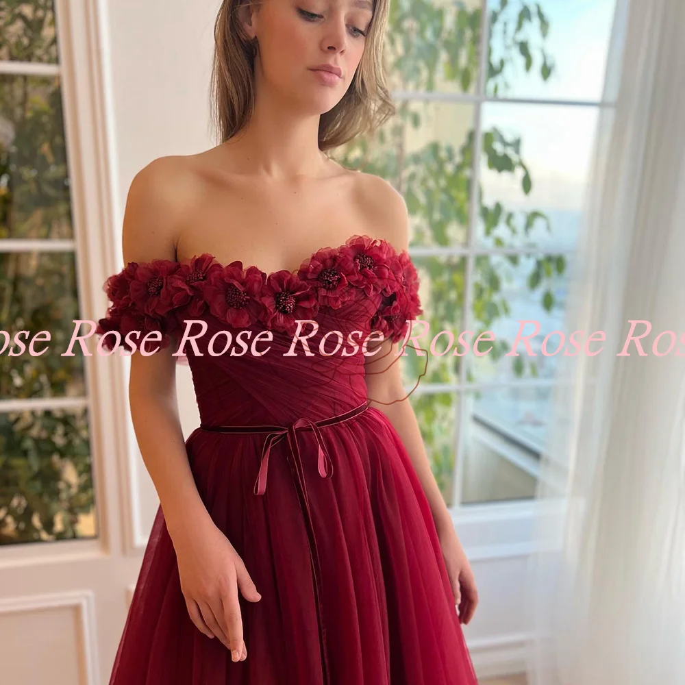 Furtanseo – robe de bal bordeaux ligne a, élégante robe de soirée à fleurs 3D, longueur au sol, grande taille