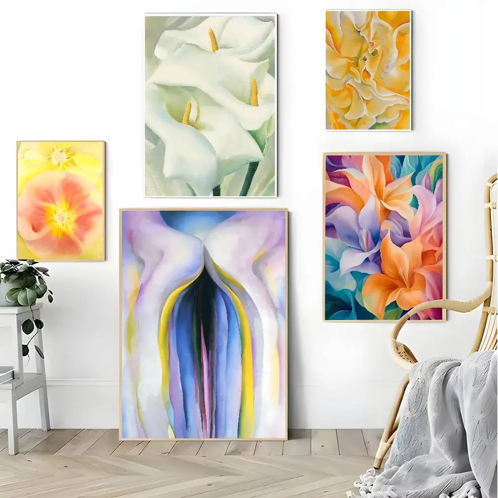 Georgia O‘Keeffe Abstract Flower Artwork Exhibition Print Poster Retro Kraft Paper Sticker DIY Room Bar Cafe Aesthetic Art Wall