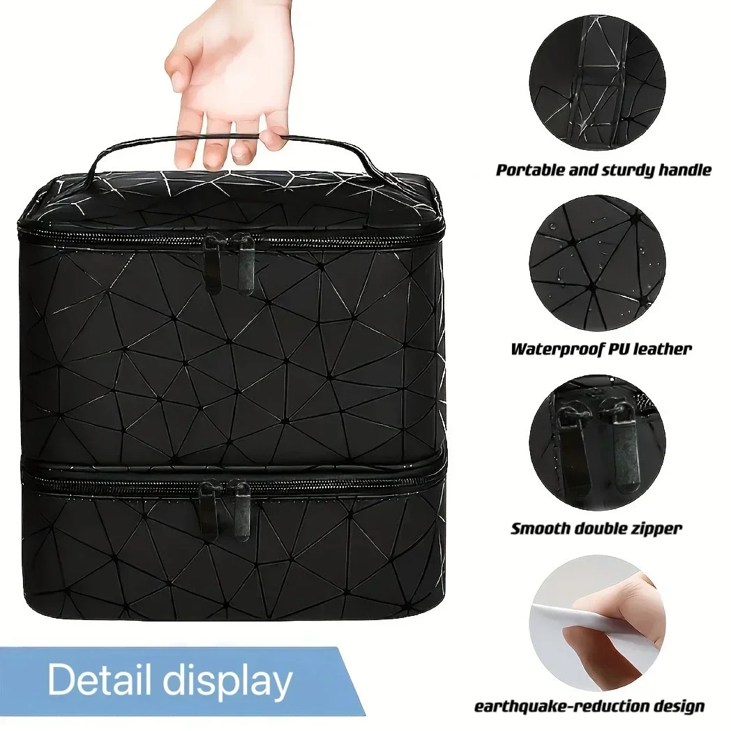 Women's Portable Double-layer Nail Polish Storage Bag Organizer Travel Essential Oil Storage Box Multi-function Storage Bag