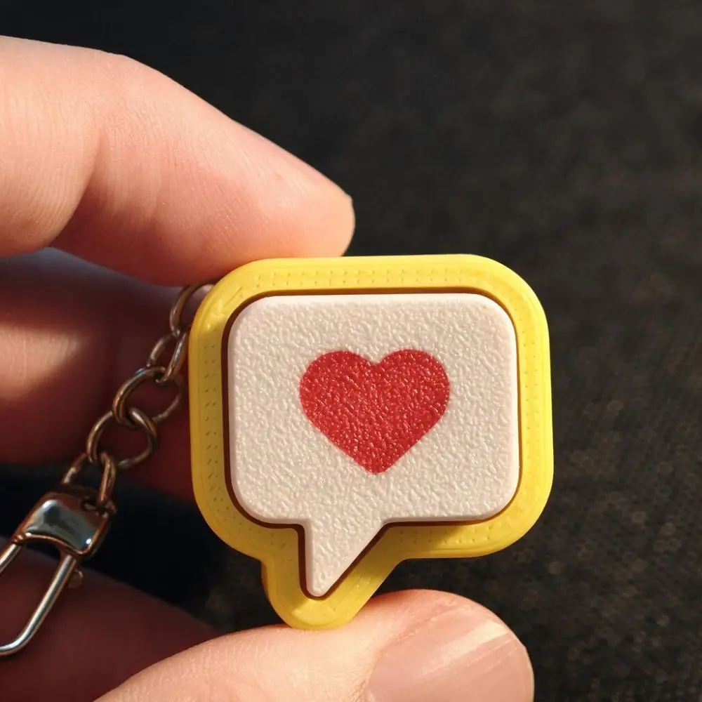 3D Printed Heart Message Fidget Clicker Keychian Yellow Plastic Like Design Finger Press Keychian Stress-Relief