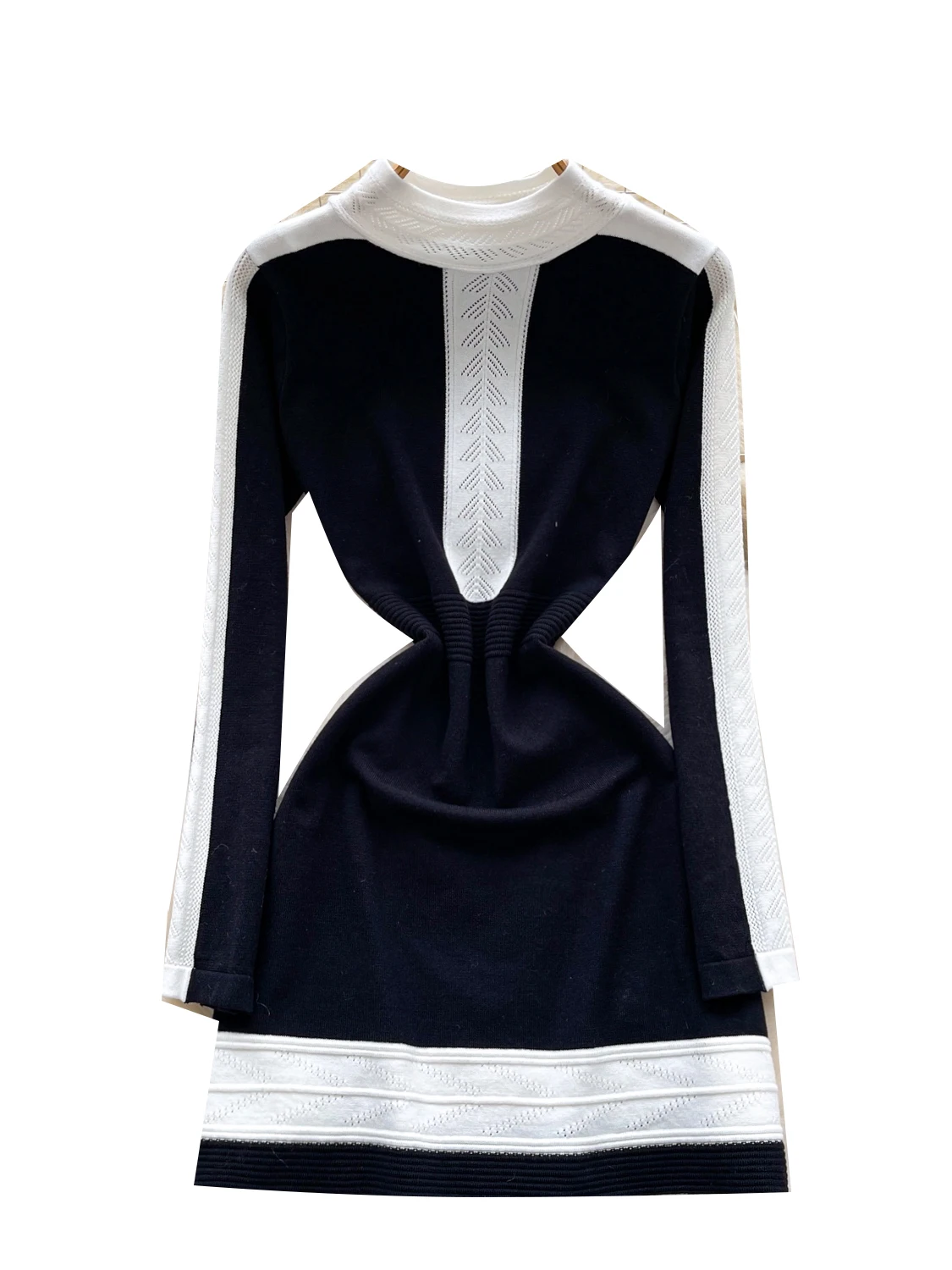 เสื้อไหมพรมถักสีสันสไตล์เรโทรสุดหรูสำหรับผู้หญิง ทรงเข้ารูป ช่วยกระชับสัดส่วน แขนยาว คอกลม เหมาะสำหรับใส่ทำงาน