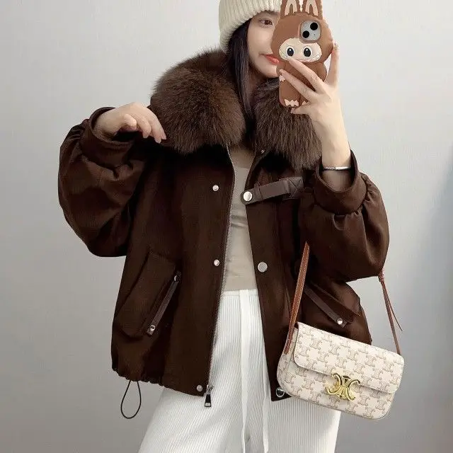2025 Winter New Women's Fake Fur Jacket Loose Workwear Parker Jacket