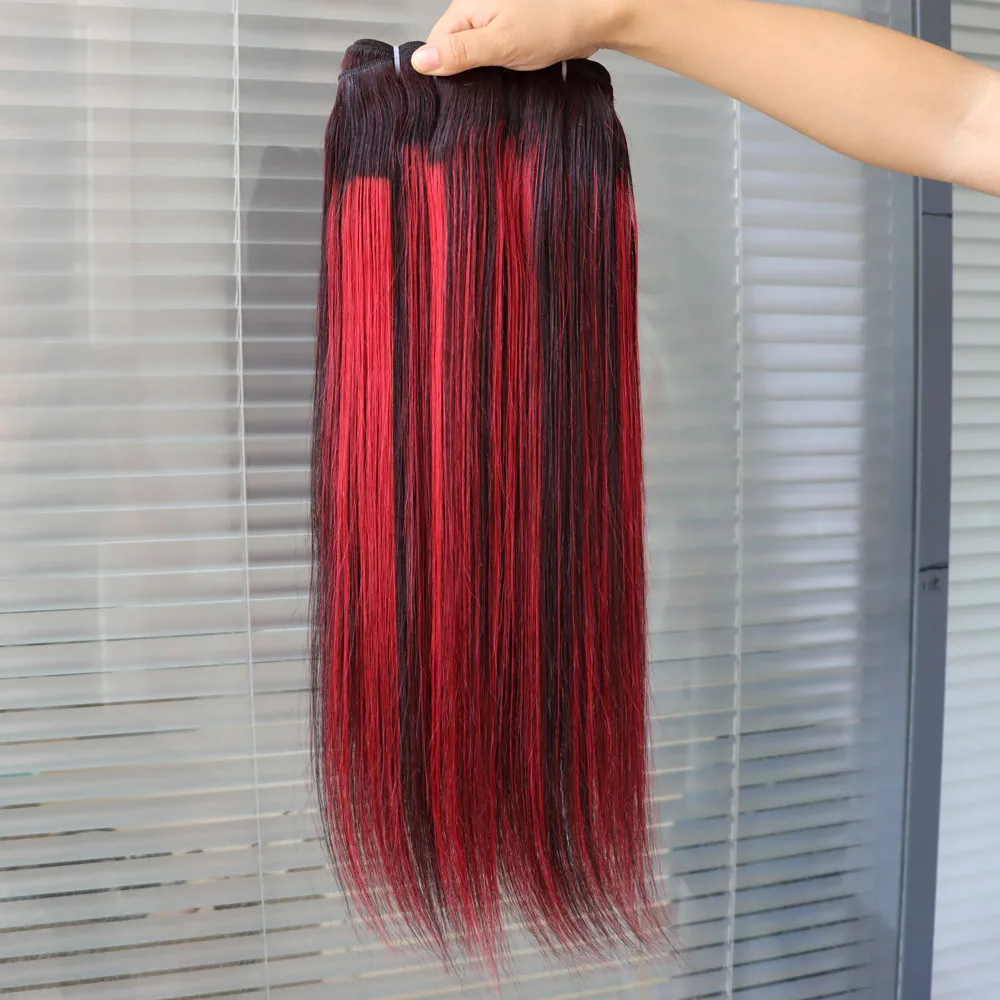 الجملة عذراء الشعر البشري البرازيلي حزم أومبير البيانو اللون تسليط الضوء على 1B بورغ الشعر الأحمر النسيج نسج للأسود الأفريقي