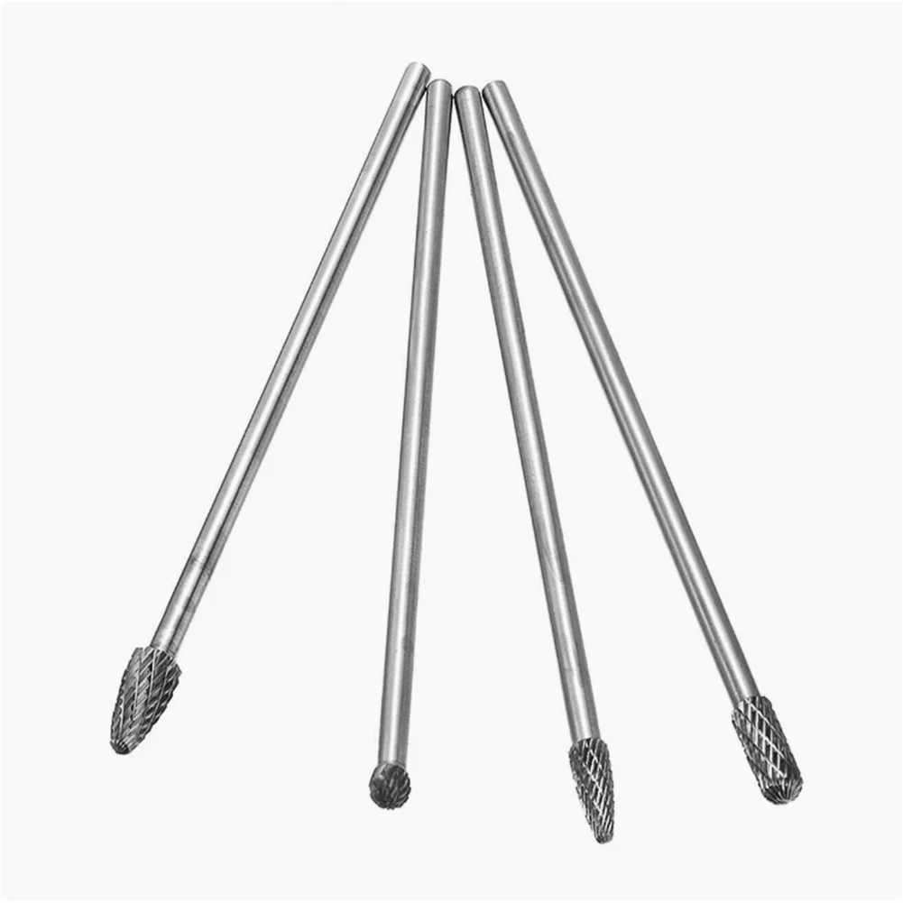 Kit di strumenti per sbavature rotanti da 4 pezzi Set di frese rotanti in carburo di tungsteno a doppio taglio con gambo da 1/4 "per la lavorazione del legno fai da te foratura per intaglio del metallo