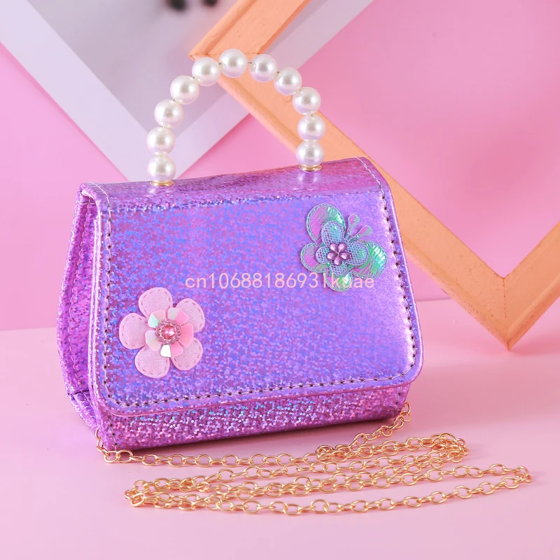 2024 New Girls Princess Crossbody Bag Cute Kids Mini Hand Bags Butterfly Decor Baby Coin Pouch Box Toddler Messenger Bag