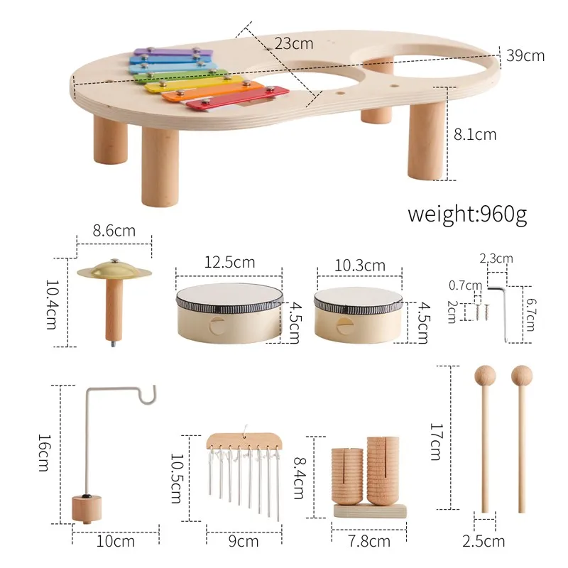 Zabawki dla dzieci drewniane instrumenty muzyczne wielofunkcyjny bęben instrumenty perkusyjne ośmiotonowy fortepian zabawki Montessori prezenty urodzinowe